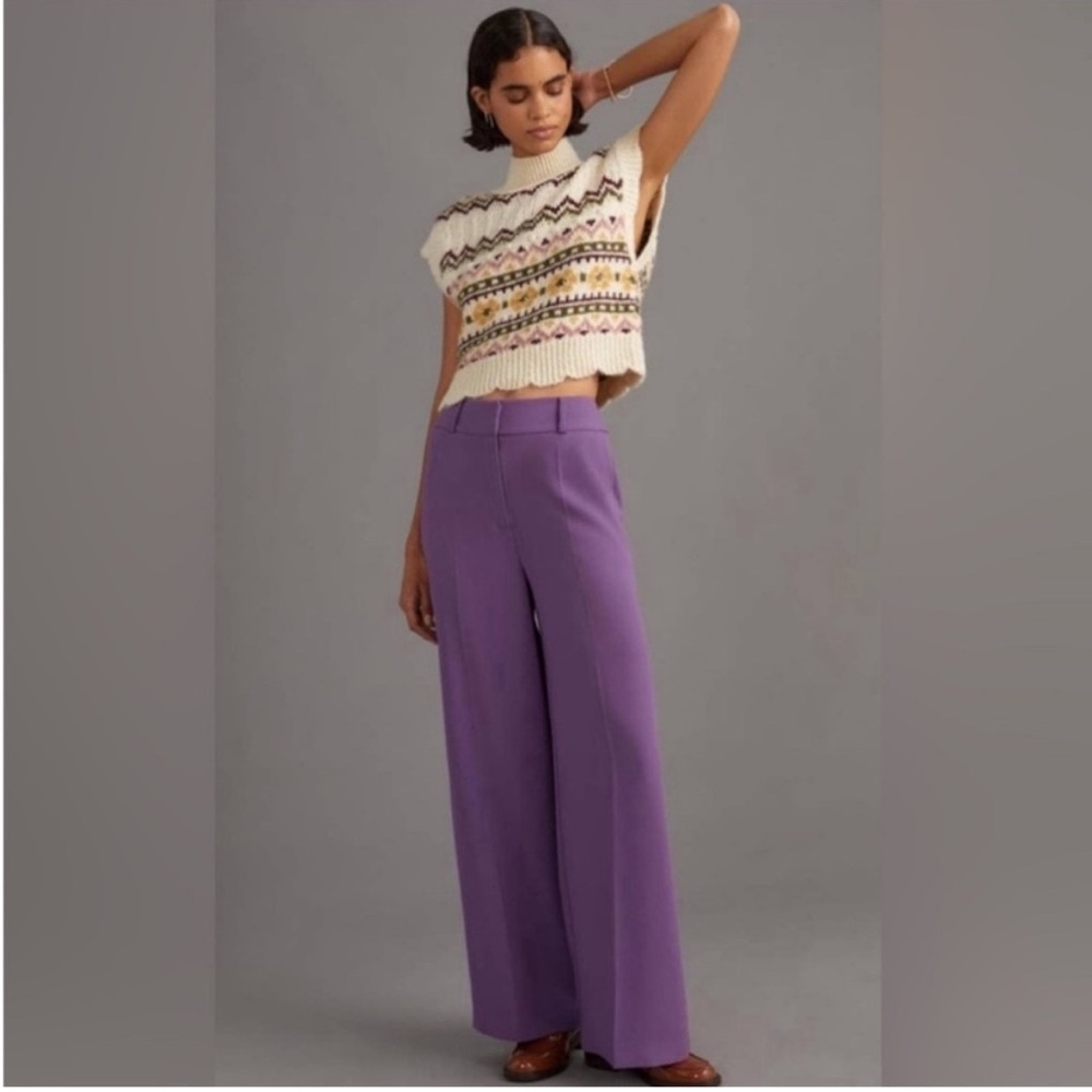 Anthropologie Wide-Leg High-Rise Pants in Lavender Purple